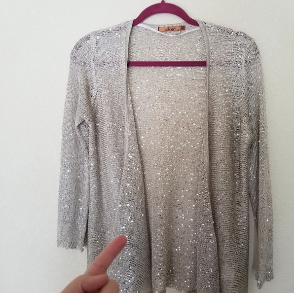 🛍 BELLDINI Silver Sparkly Drape Cardigan - Picture 3 of 8